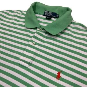 Polo Ralph Lauren Polo Shirt Mens 2XB Big Green White Stripe Cotton Short Sleeve